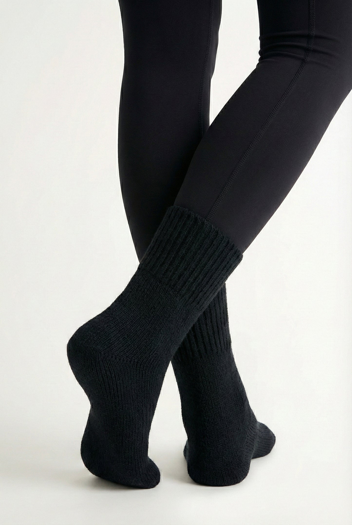 LOHNR Cabin Cuff Socks in Onyx - Plush, pre-cuffed ribbed boot socks designed for quiet luxury and refined comfort.