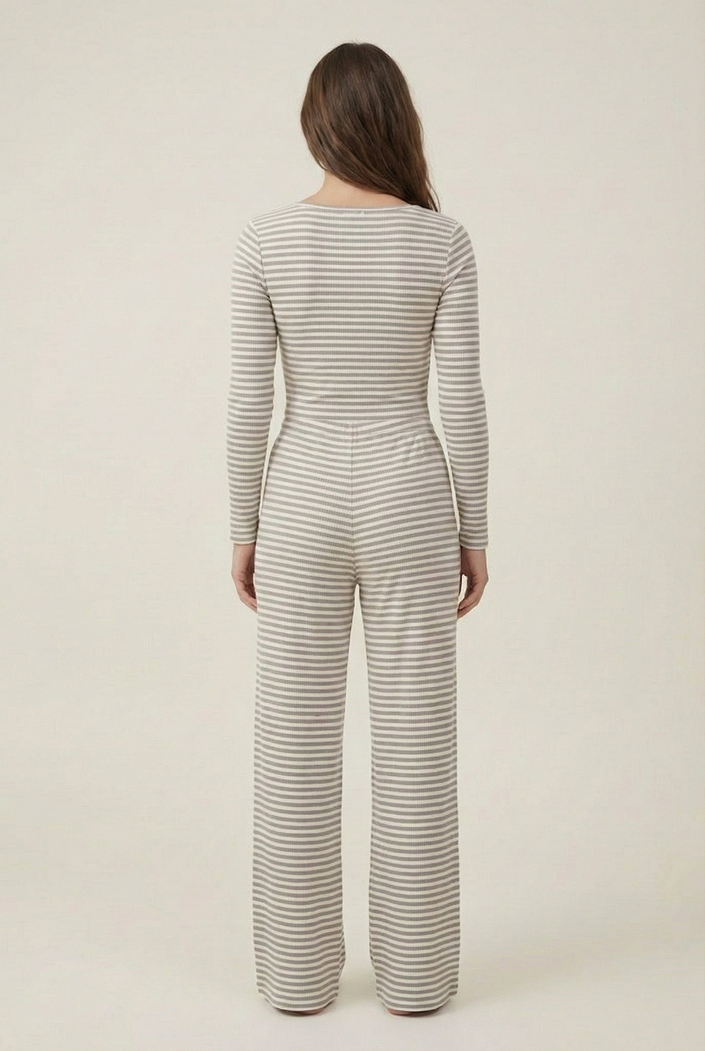 Lohnr The Mono Set in Drift - A luxury structured square-neck crop top and wide-leg trouser lounge set crafted from a smooth, premium sweatshirt material.