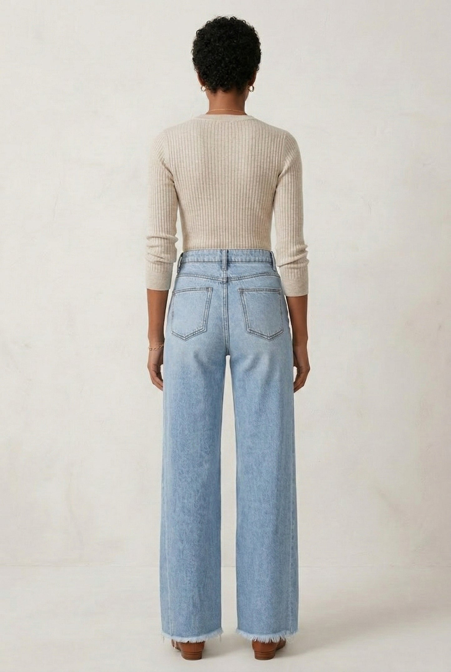 LOHNR High Waisted Wide Leg Denim in Skyline Blue