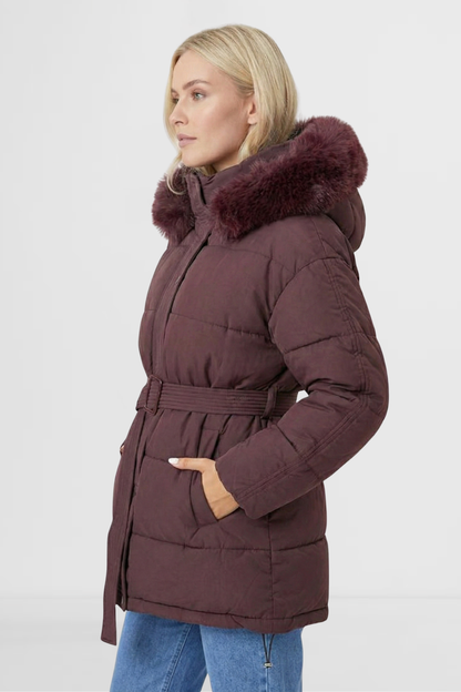Merlot – LOHNR Aspen Jacket women’s puffer jacket side view synthetic insulated material