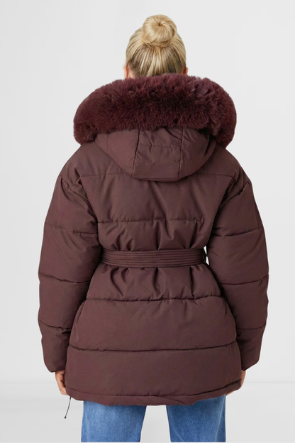 Merlot – LOHNR Aspen Jacket women’s puffer jacket back view synthetic insulated material