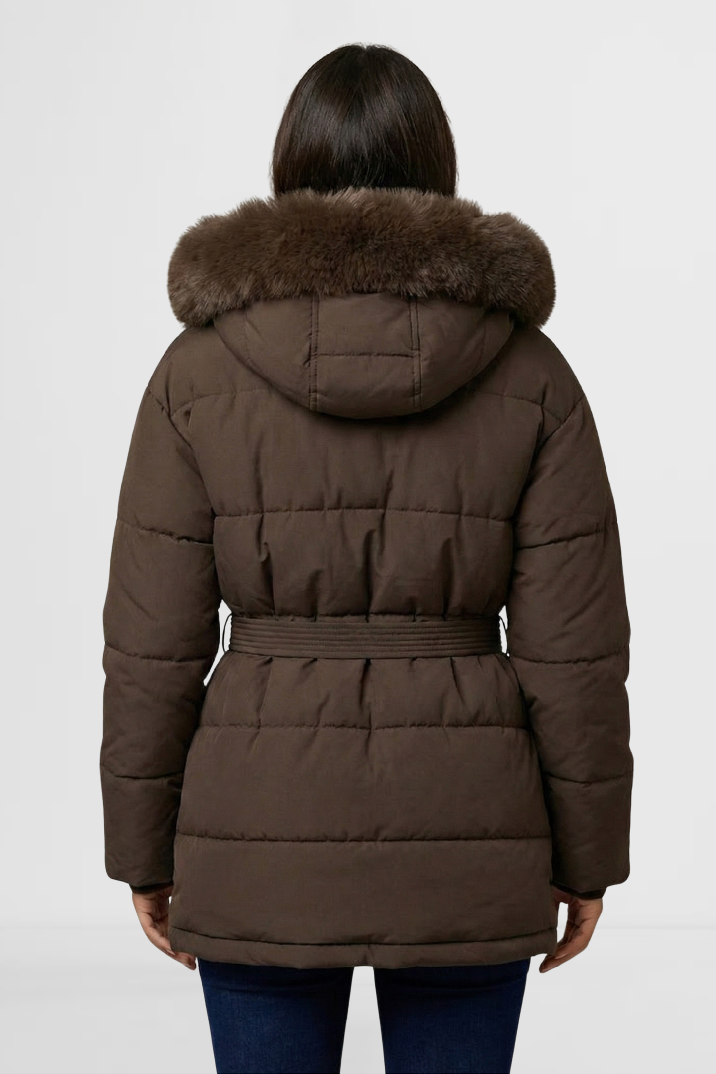 Mocha – LOHNR Aspen Jacket women’s puffer jacket back view synthetic insulated material