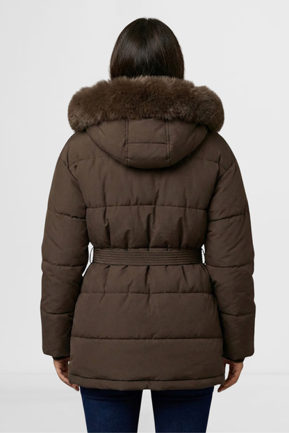 Mocha – LOHNR Aspen Jacket women’s puffer jacket back view synthetic insulated material