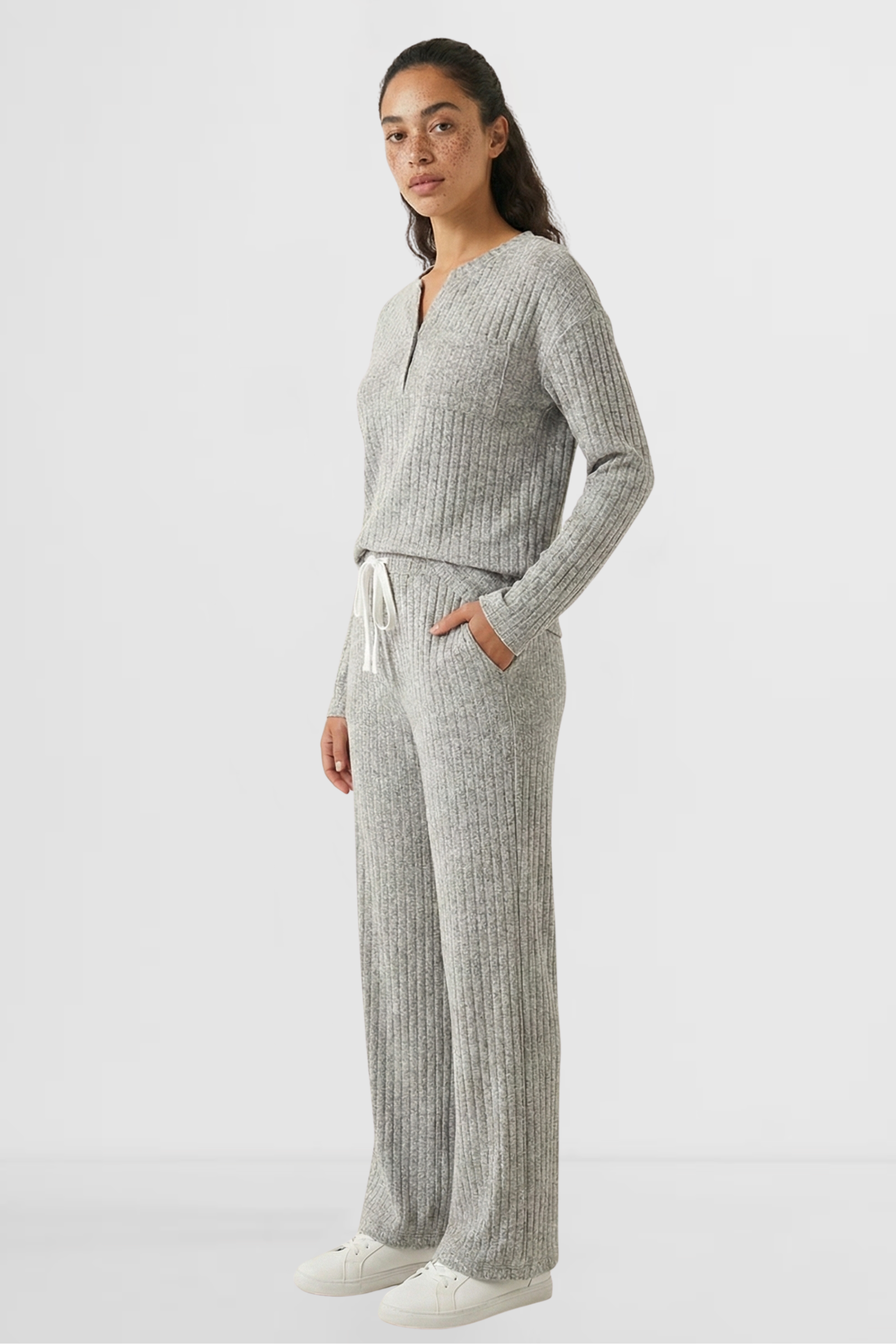 Mist Linea Set women’s ribbed lounge set side view knit loungewear by LOHNR