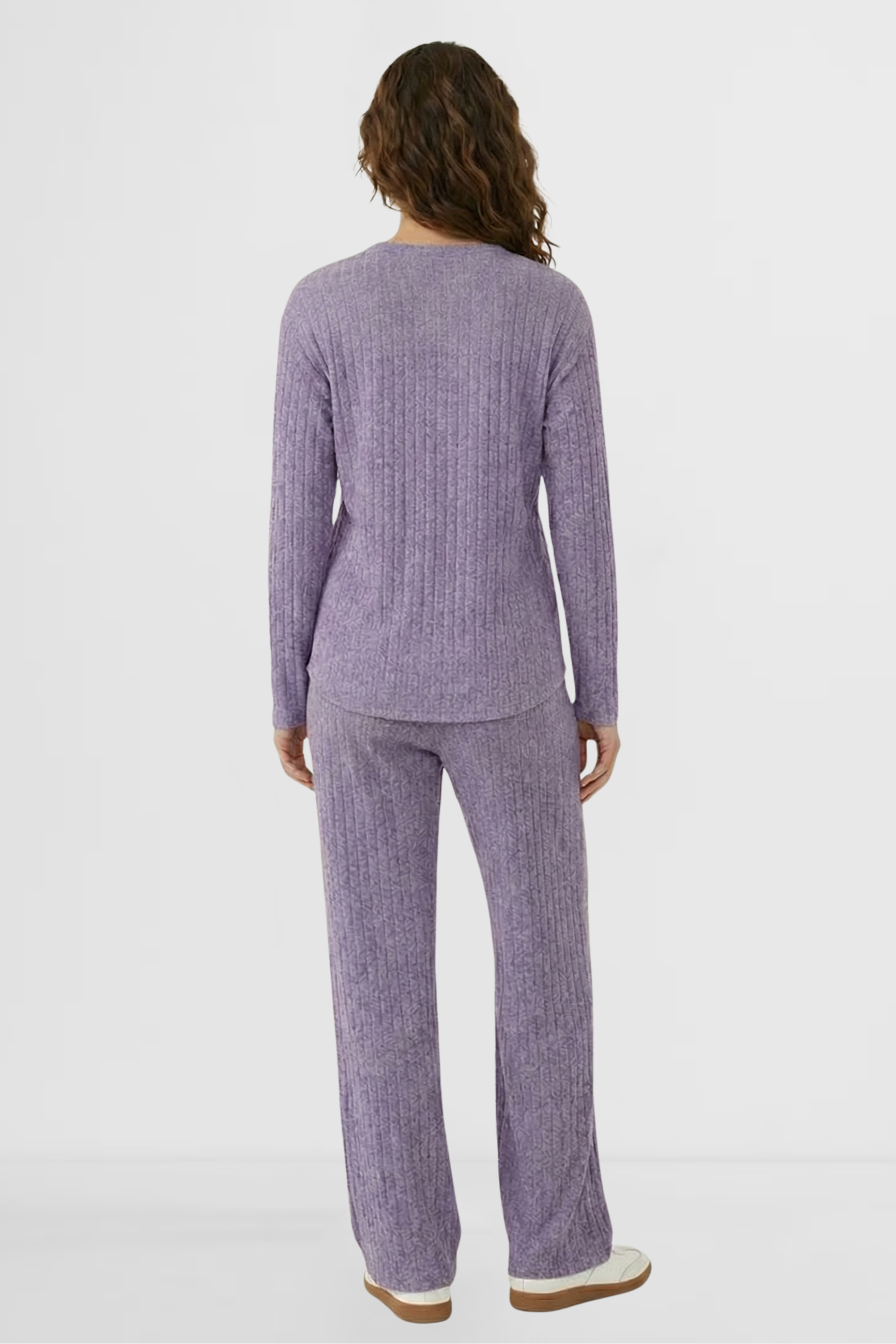 Lavender Linea Set women’s ribbed lounge set back view knit loungewear by LOHNR