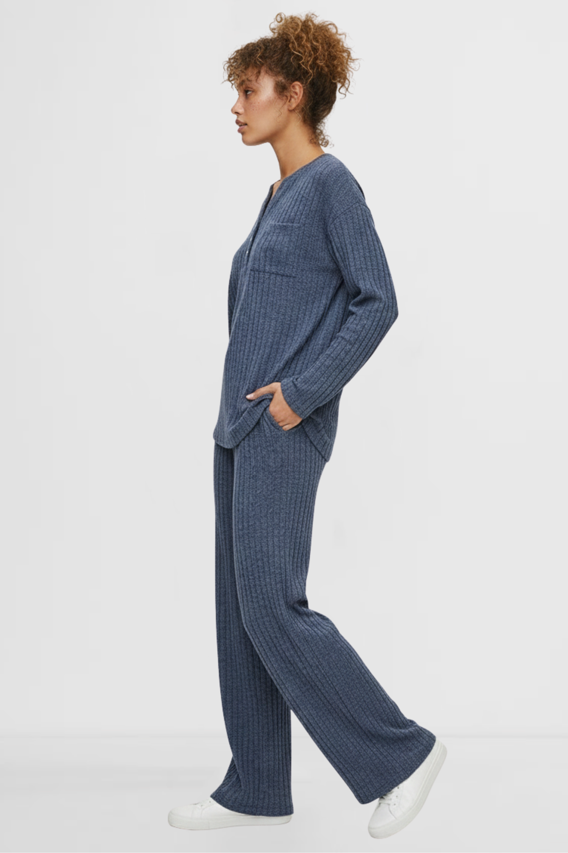 Denim Linea Set women’s ribbed lounge set side view knit loungewear by LOHNR