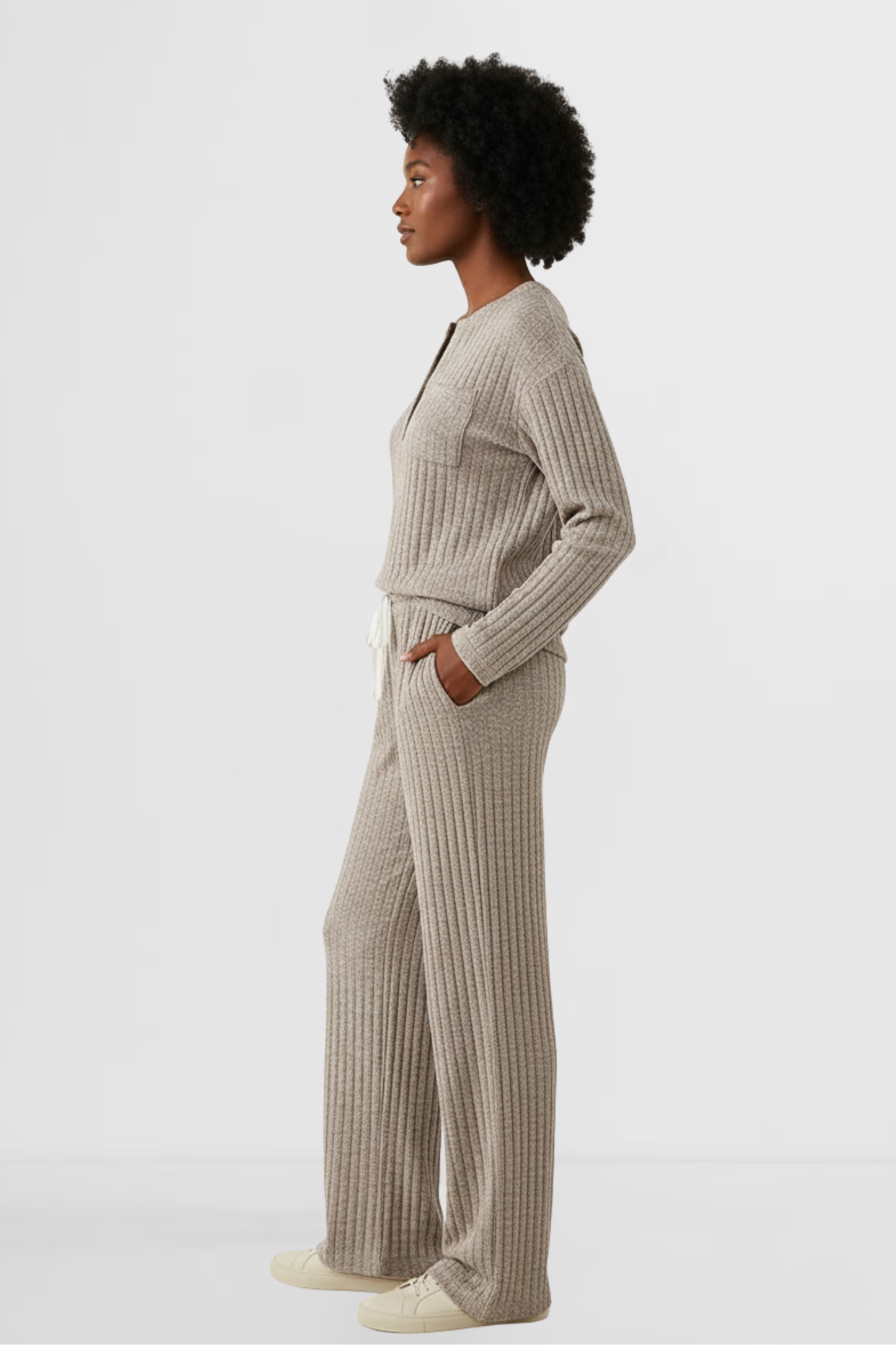 Truffle Linea Set women’s ribbed lounge set side view knit loungewear by LOHNR