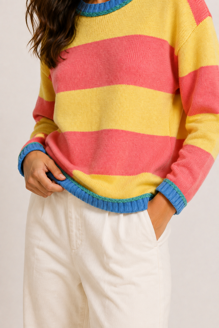 Breton Intarsia Crew - Amalfi Stripe