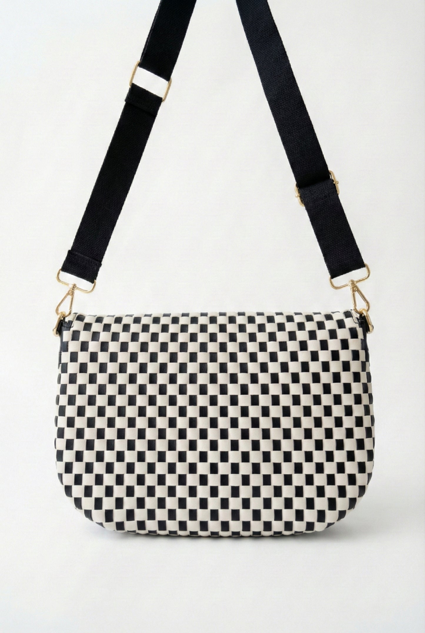 LOHNR Woven Belt Bag in Black - Premium vegan leather crossbody bag with adjustable strap and gold hardware