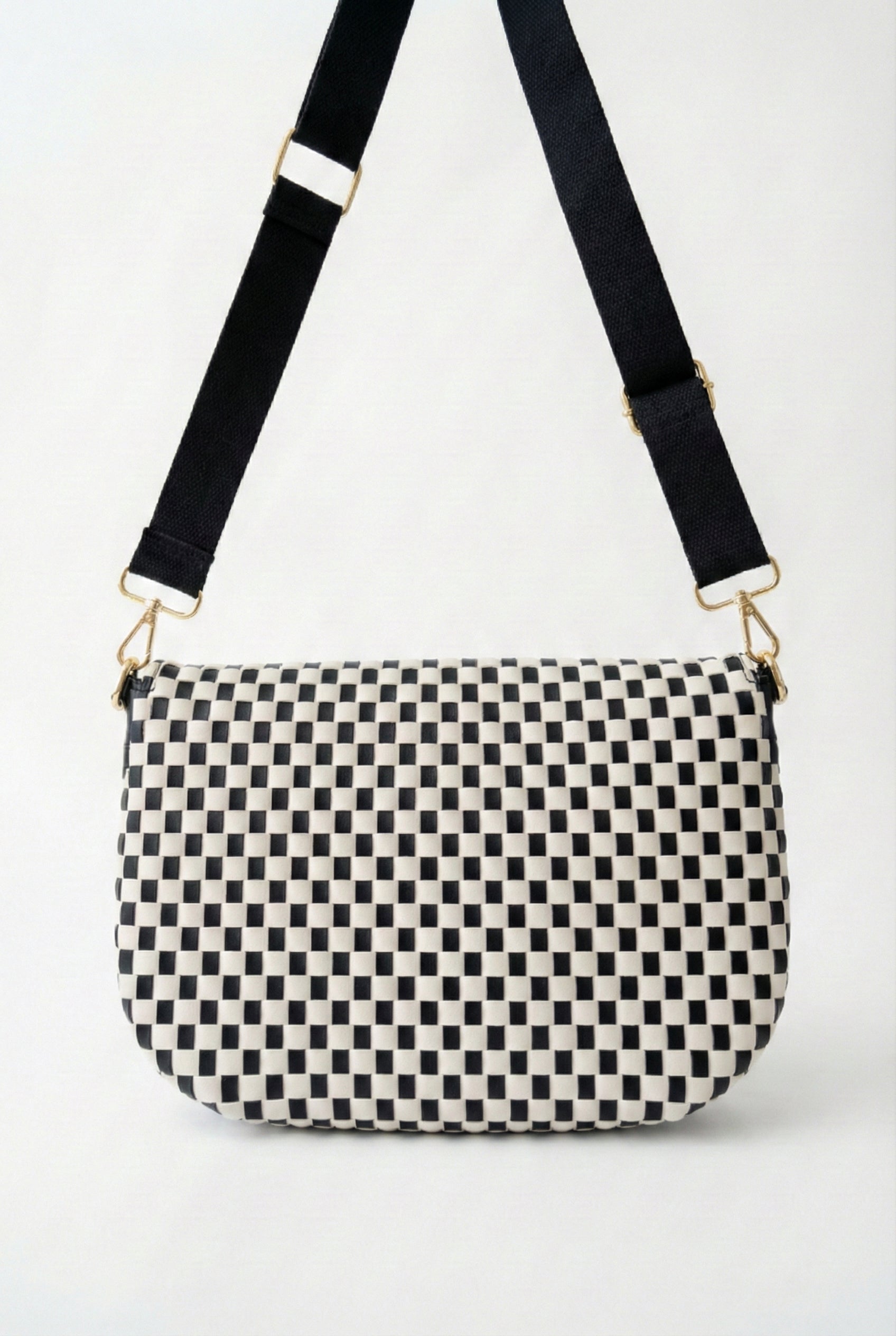 LOHNR Woven Belt Bag in Black - Premium vegan leather crossbody bag with adjustable strap and gold hardware