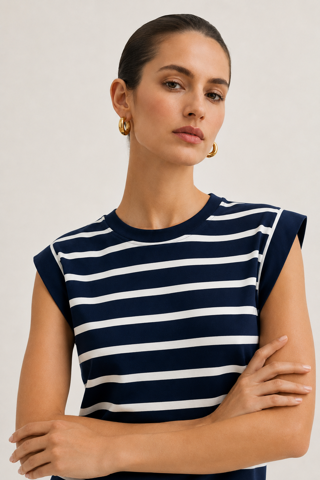 Women's casual sleeveless striped t-shirt in Admiral Stripe