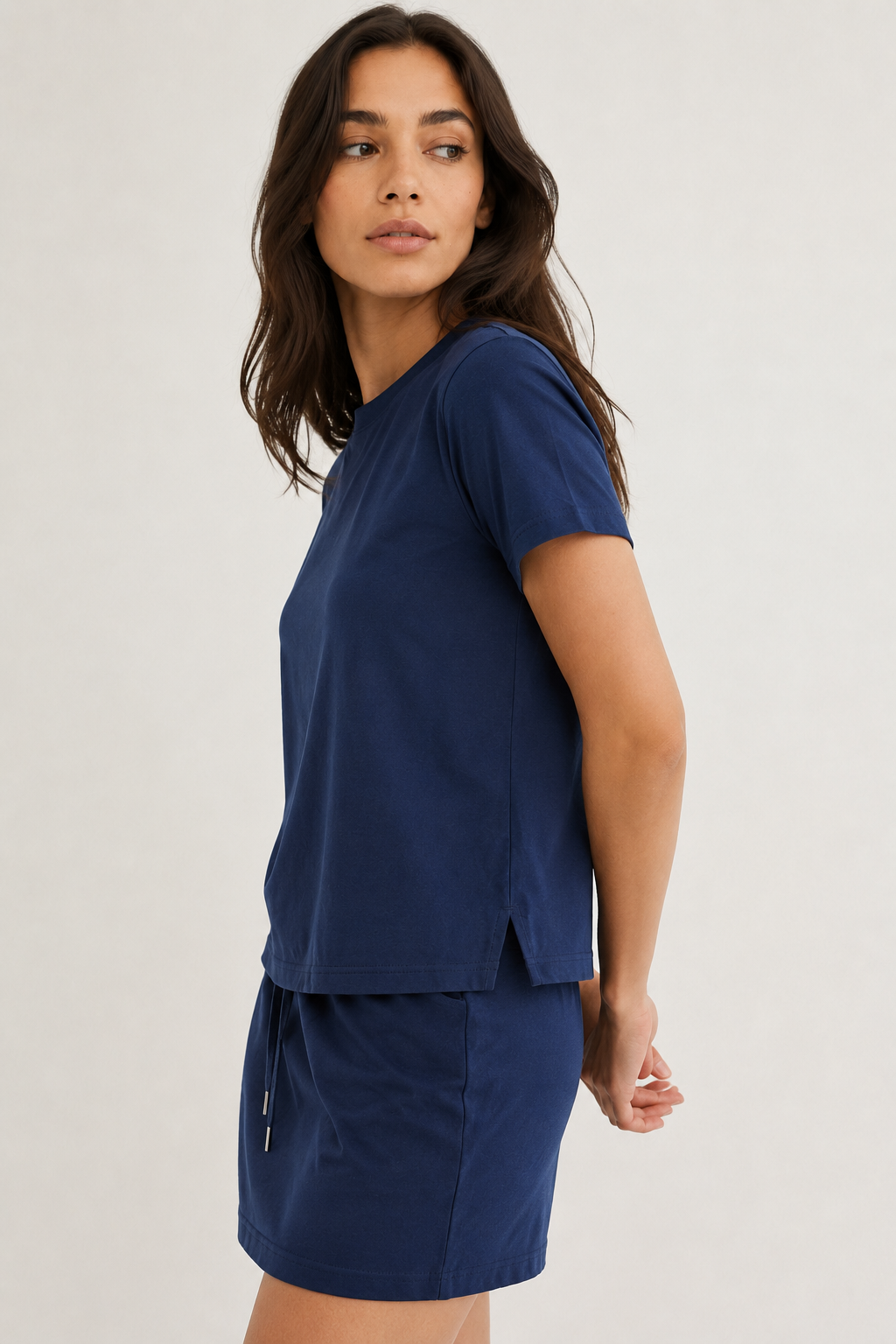 Womens casual admiral navy blue short sleeve t-shirt mini dress