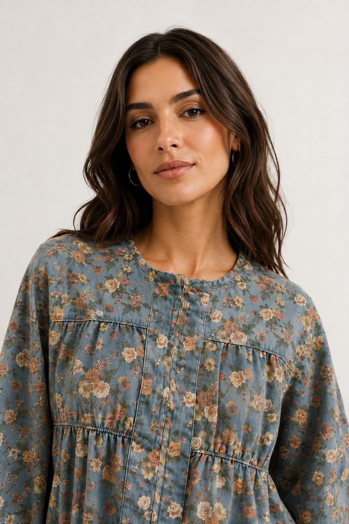Elowen Floral Bomber - Vintage Indigo Floral