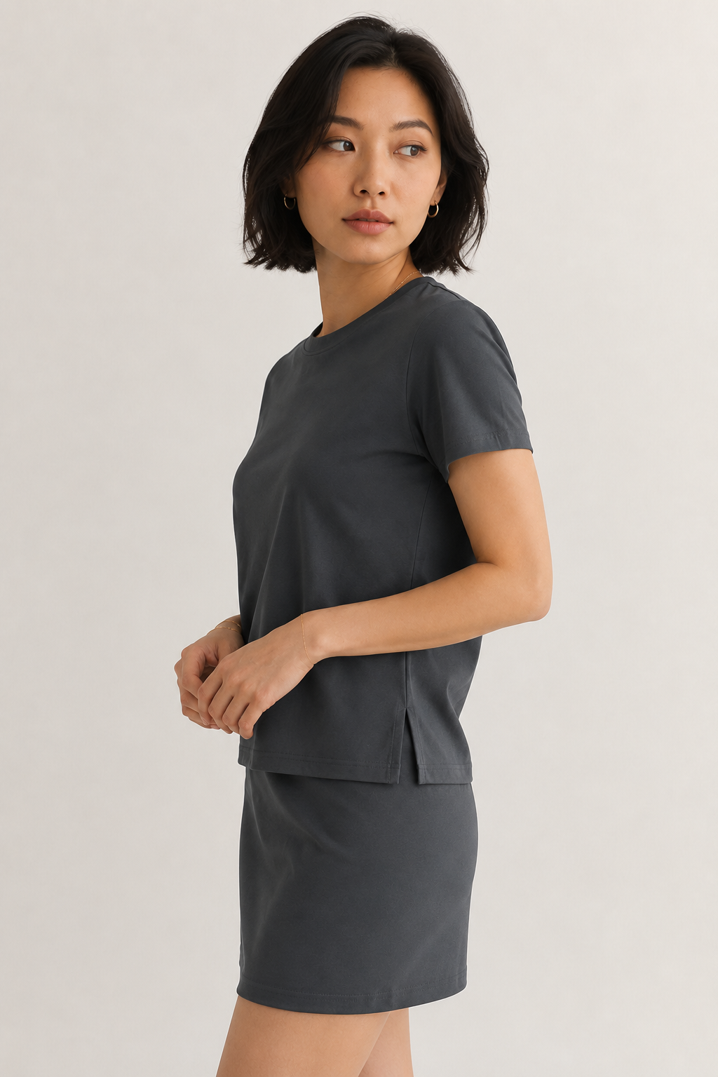 Womens casual carbon grey short sleeve t-shirt mini dress