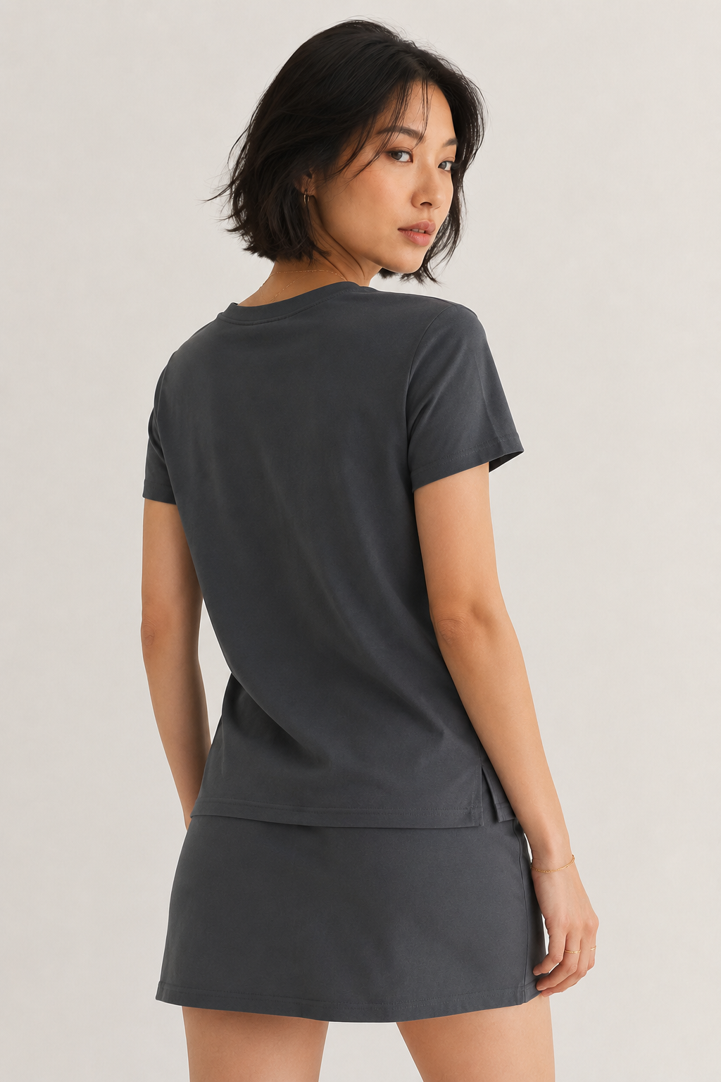 Womens casual carbon grey short sleeve t-shirt mini dress