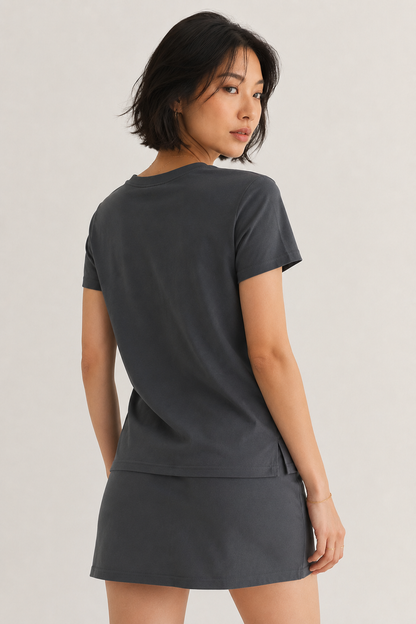 Womens casual carbon grey short sleeve t-shirt mini dress