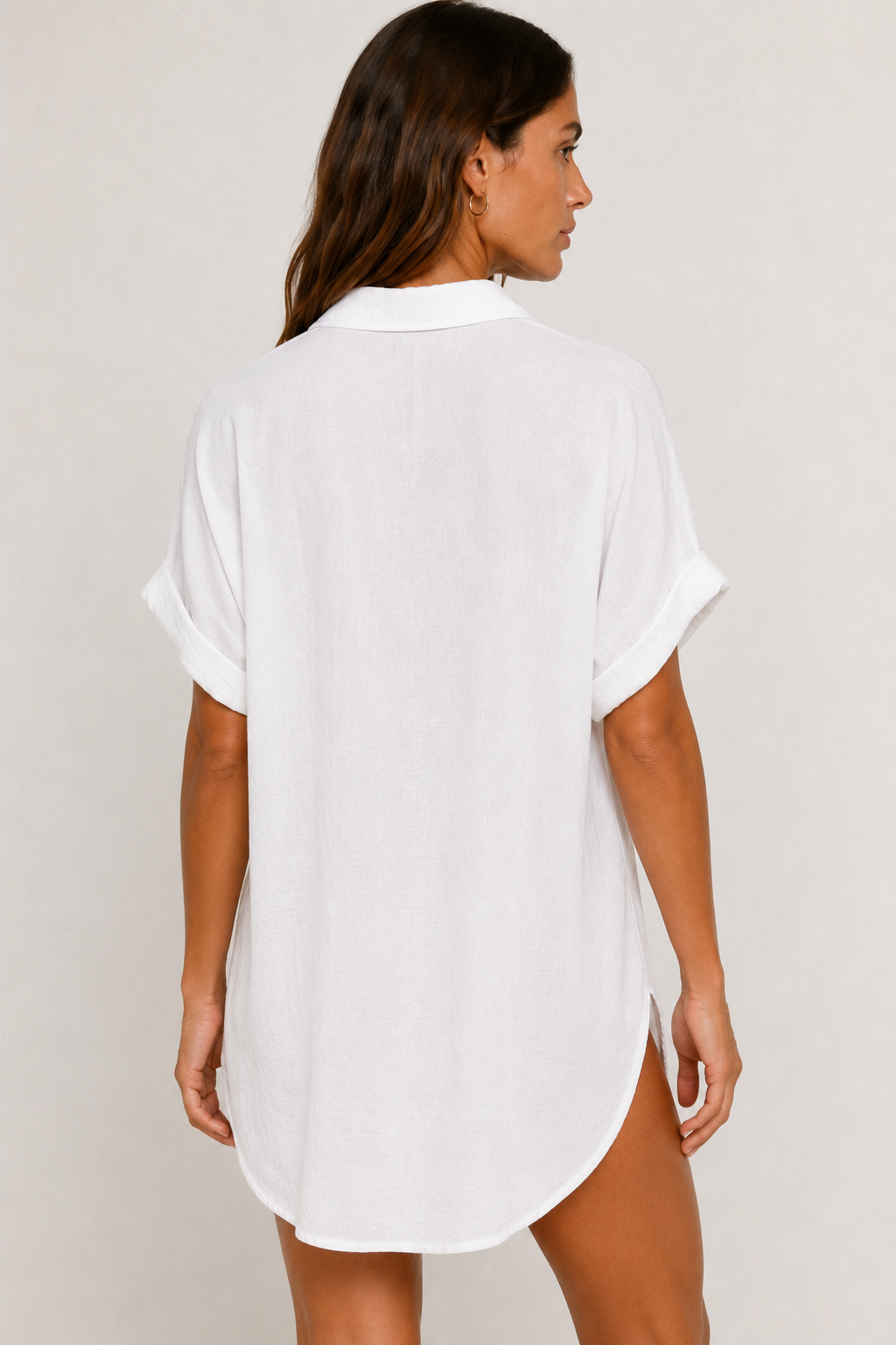 Womens crisp chalk white short sleeve button down collared shirt dress