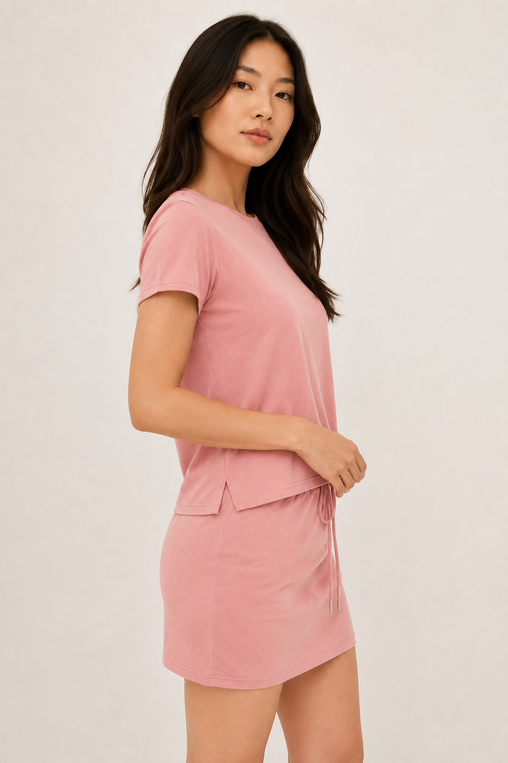 Womens casual dry rose pink short sleeve t-shirt mini dress