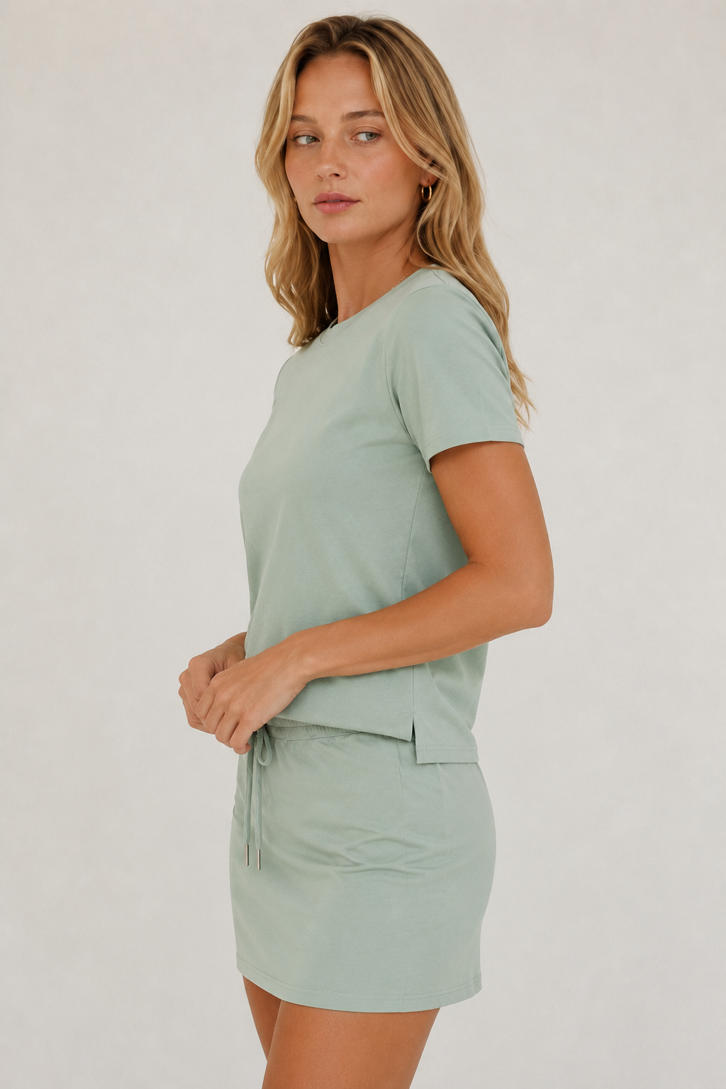 Womens casual eucalyptus green short sleeve t-shirt mini dress