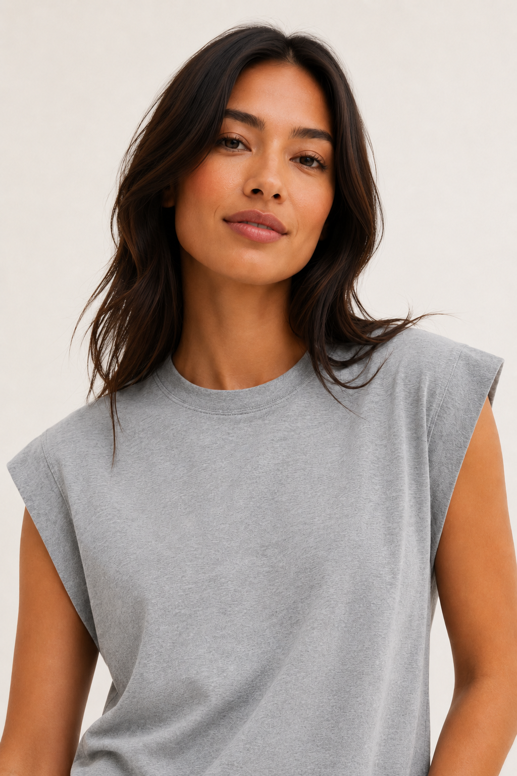 Women's casual sleeveless t-shirt in Heather Cloud Grey