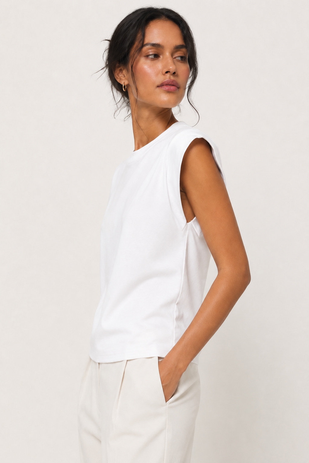 Women's casual sleeveless t-shirt in Light Birch