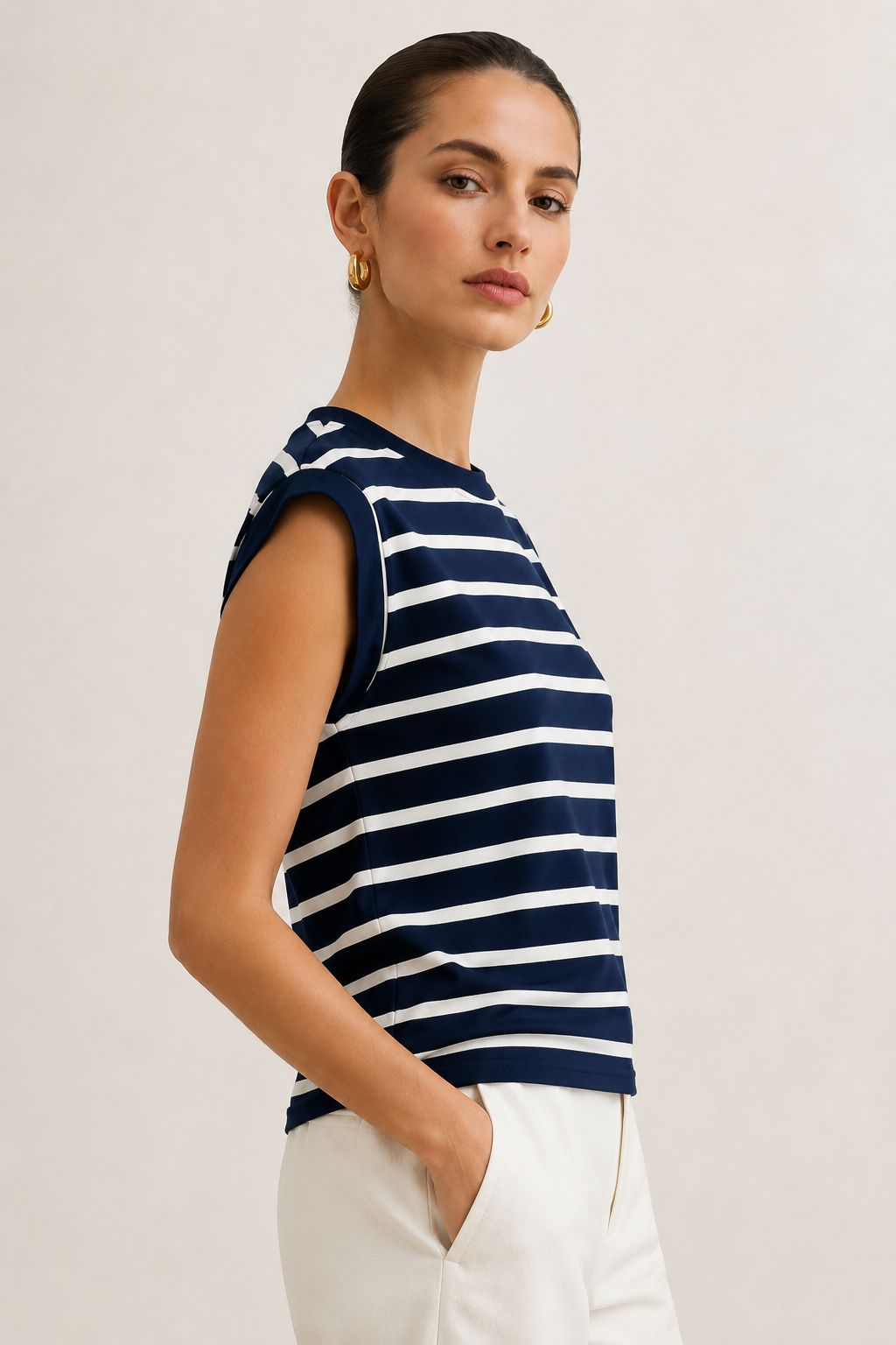 Women's casual sleeveless striped t-shirt in Admiral Stripe