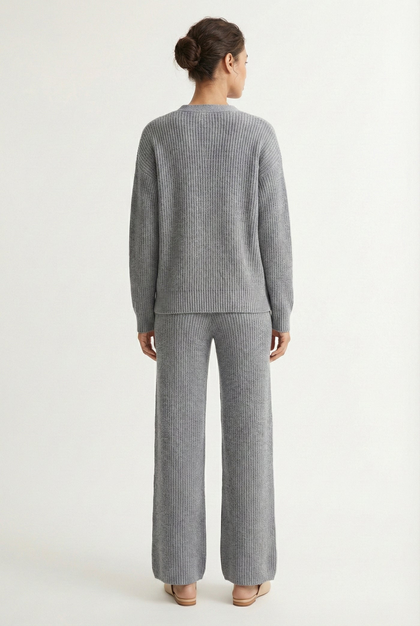 LOHNR The Anura Set in Ash, a premium smooth sweatshirt lounge set featuring a deep V-neck cardigan and wide-leg pants