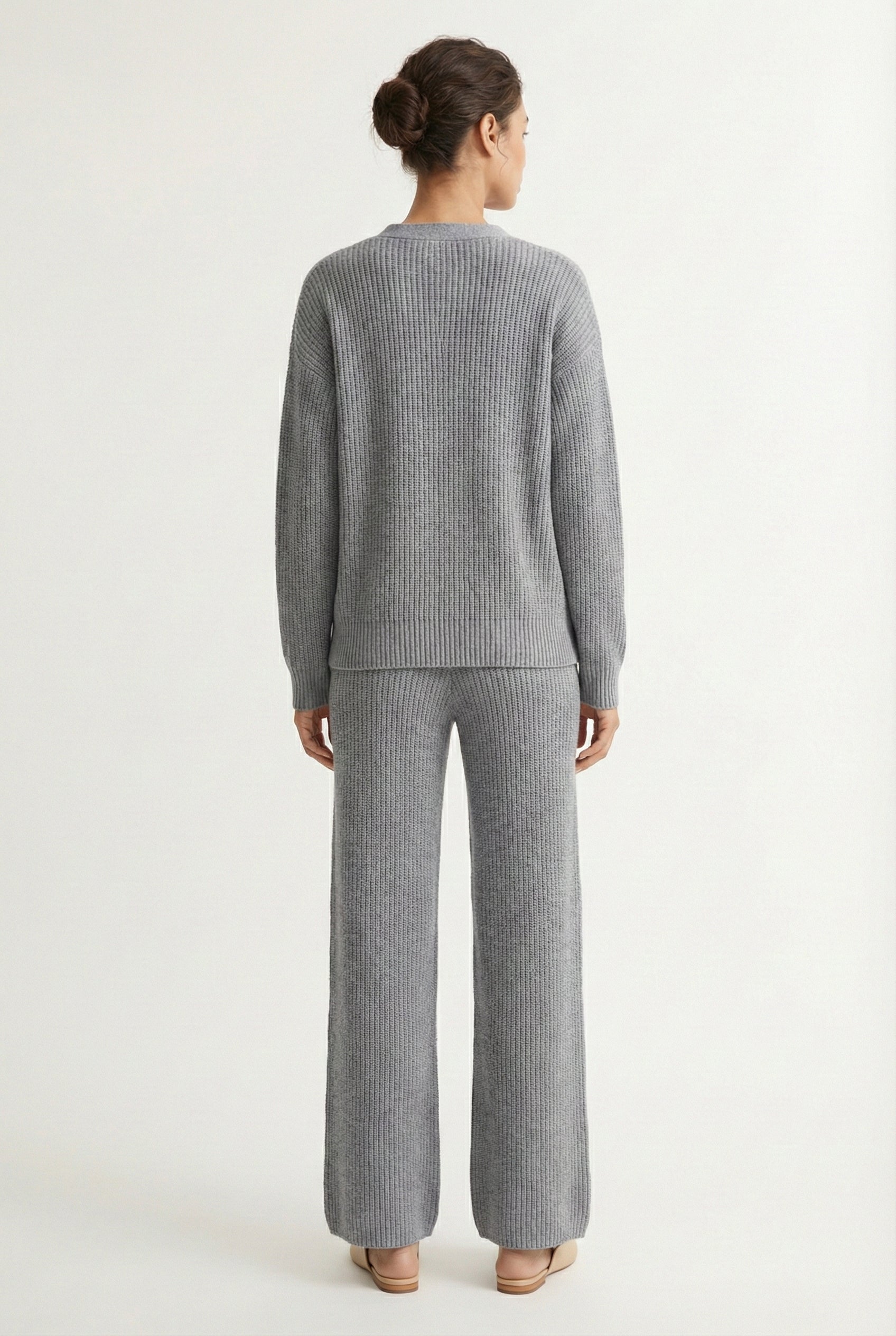 LOHNR The Anura Set in Ash, a premium smooth sweatshirt lounge set featuring a deep V-neck cardigan and wide-leg pants