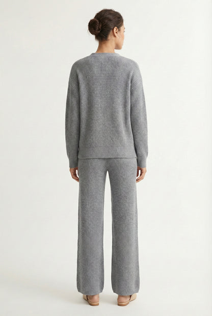 LOHNR The Anura Set in Ash, a premium smooth sweatshirt lounge set featuring a deep V-neck cardigan and wide-leg pants