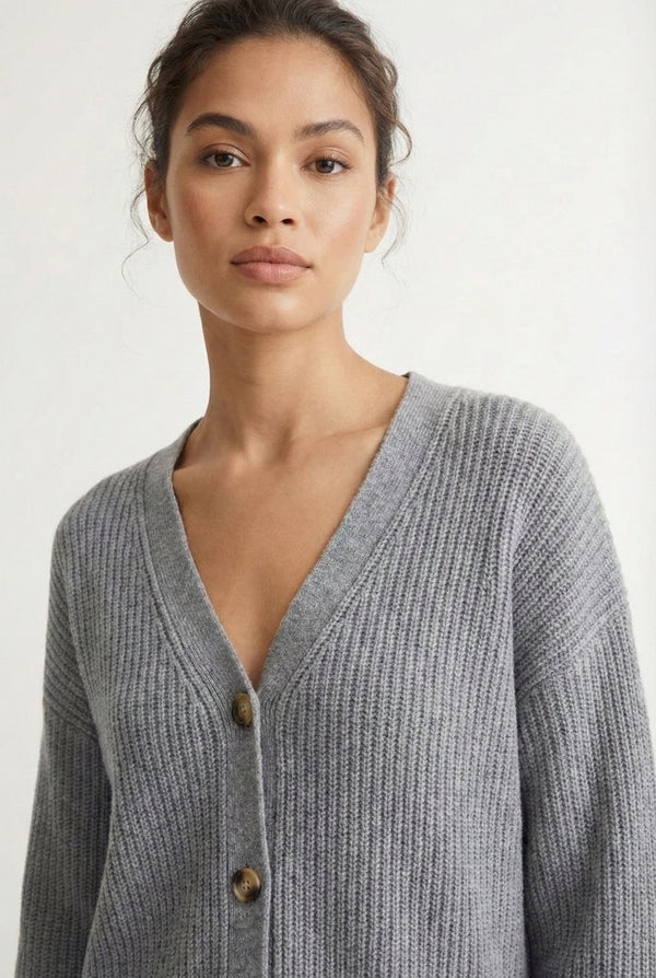 LOHNR The Anura Set in Ash, a premium smooth sweatshirt lounge set featuring a deep V-neck cardigan and wide-leg pants