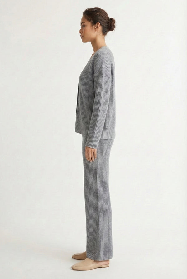LOHNR The Anura Set in Ash, a premium smooth sweatshirt lounge set featuring a deep V-neck cardigan and wide-leg pants