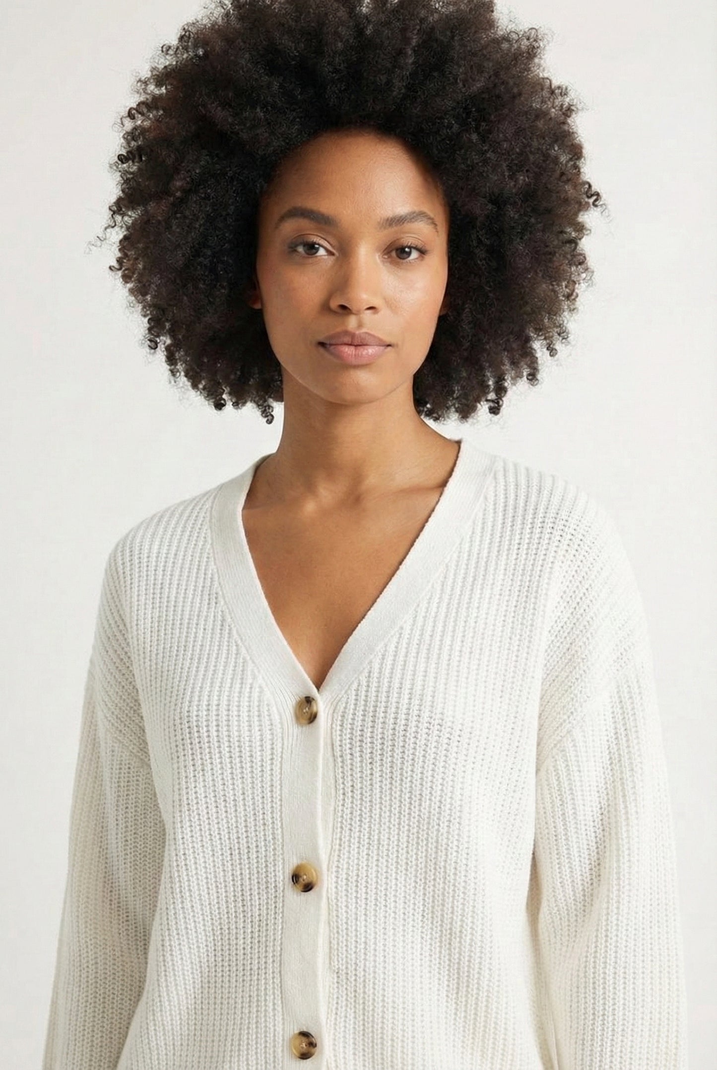 LOHNR The Anura Set in Ivory, a premium smooth sweatshirt lounge set featuring a deep V-neck cardigan and wide-leg pants
