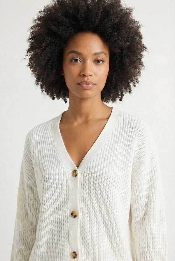 LOHNR The Anura Set in Ivory, a premium smooth sweatshirt lounge set featuring a deep V-neck cardigan and wide-leg pants