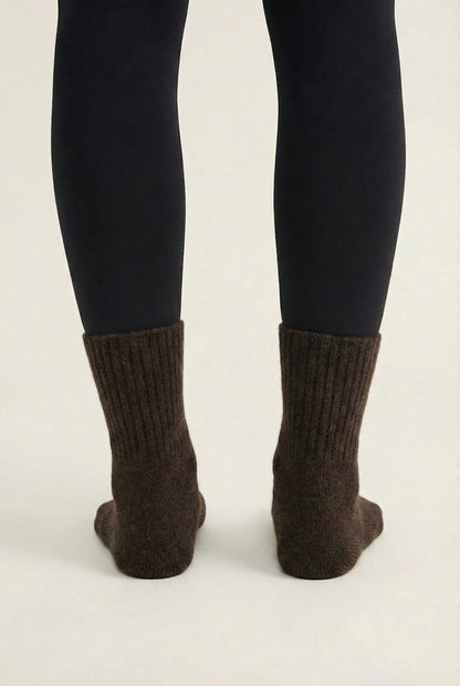 LOHNR Cabin Cuff Socks in Ashwood - Plush, pre-cuffed ribbed boot socks designed for quiet luxury and refined comfort.