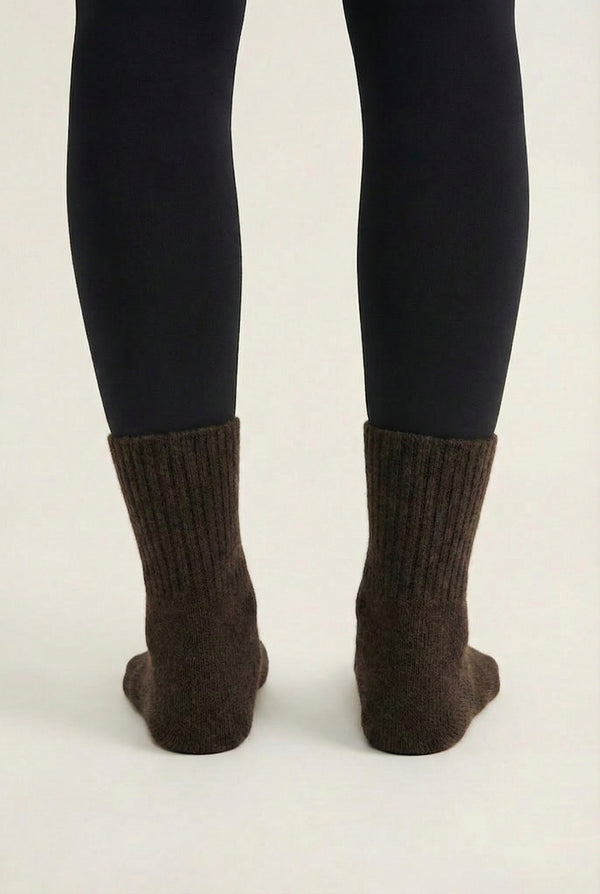 LOHNR Cabin Cuff Socks in Ashwood - Plush, pre-cuffed ribbed boot socks designed for quiet luxury and refined comfort.