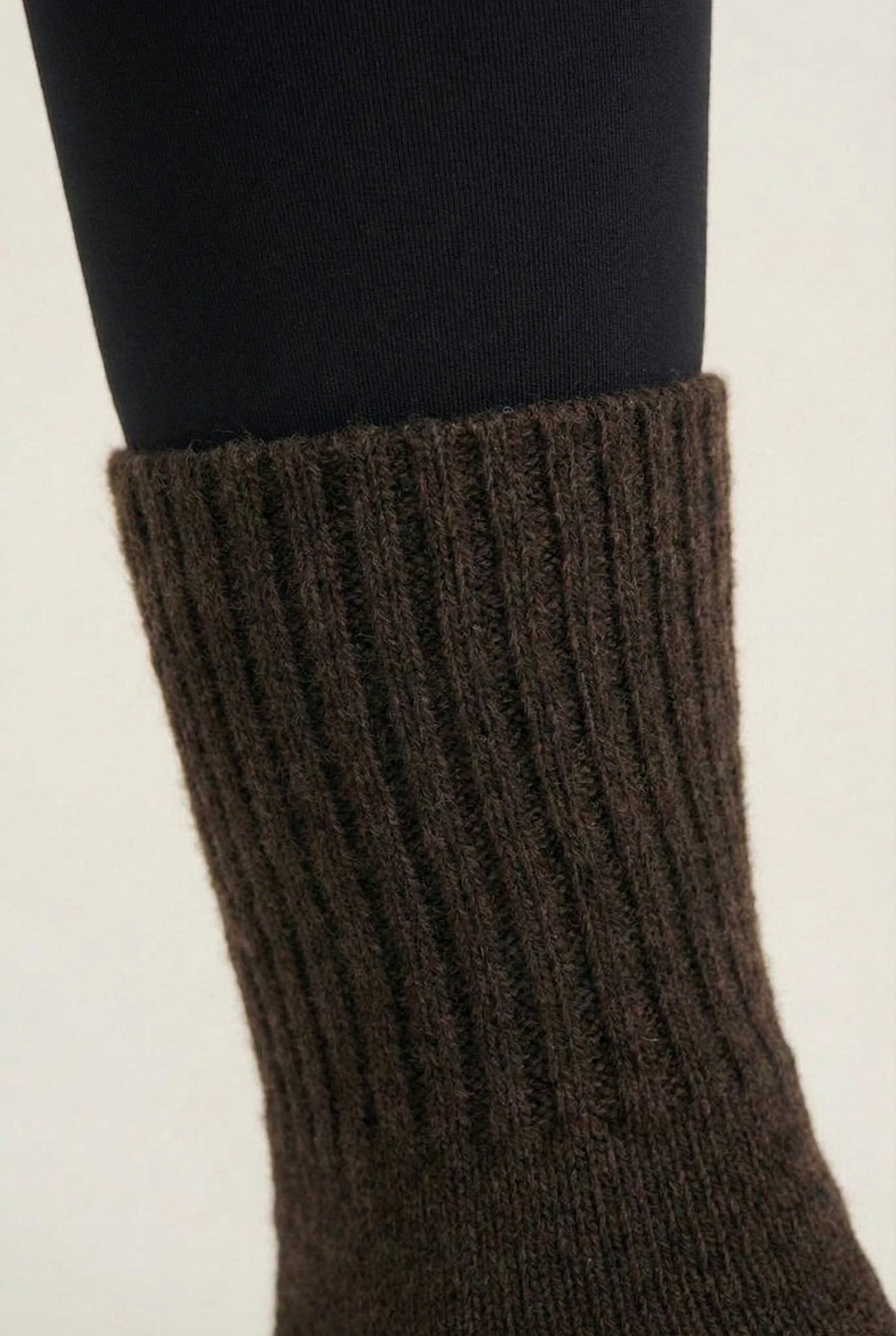 LOHNR Cabin Cuff Socks in Ashwood - Plush, pre-cuffed ribbed boot socks designed for quiet luxury and refined comfort.