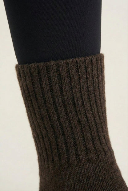 LOHNR Cabin Cuff Socks in Ashwood - Plush, pre-cuffed ribbed boot socks designed for quiet luxury and refined comfort.