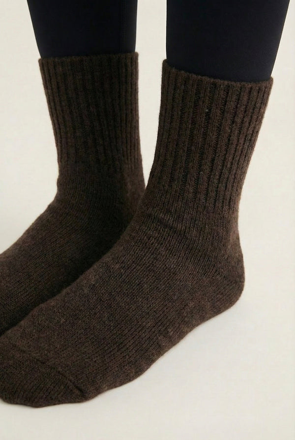 LOHNR Cabin Cuff Socks in Ashwood - Plush, pre-cuffed ribbed boot socks designed for quiet luxury and refined comfort.