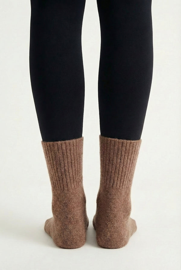 LOHNR Cabin Cuff Socks in Cocoa Clay - Plush, pre-cuffed ribbed boot socks designed for quiet luxury and refined comfort.