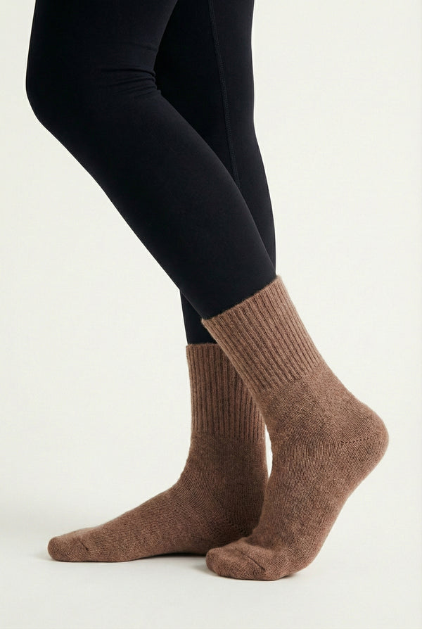 LOHNR Cabin Cuff Socks in Cocoa Clay - Plush, pre-cuffed ribbed boot socks designed for quiet luxury and refined comfort.