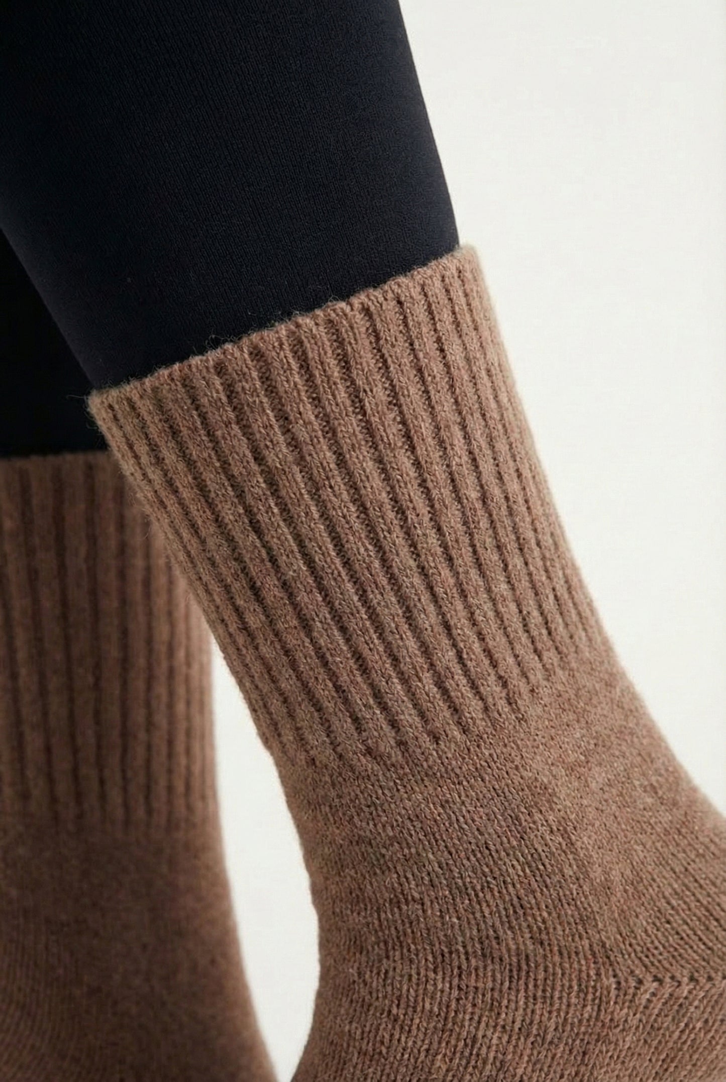 LOHNR Cabin Cuff Socks in Cocoa Clay - Plush, pre-cuffed ribbed boot socks designed for quiet luxury and refined comfort.
