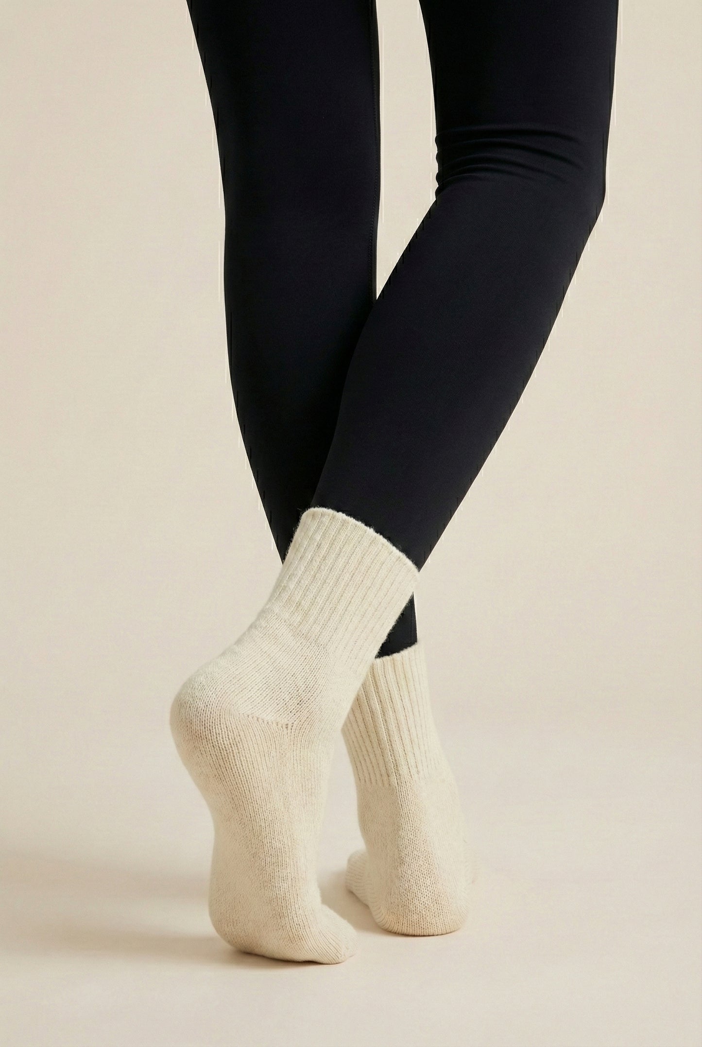 LOHNR Cabin Cuff Socks in Oatstone - Plush, pre-cuffed ribbed boot socks designed for quiet luxury and refined comfort.