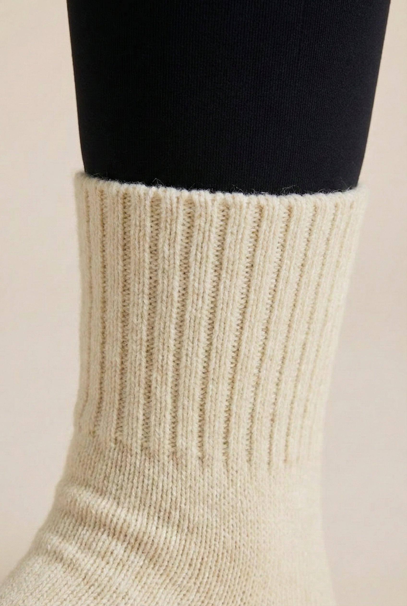 LOHNR Cabin Cuff Socks in Oatstone - Plush, pre-cuffed ribbed boot socks designed for quiet luxury and refined comfort.