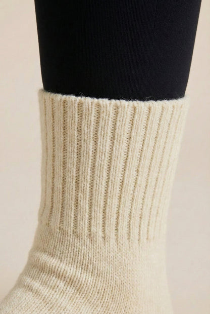 LOHNR Cabin Cuff Socks in Oatstone - Plush, pre-cuffed ribbed boot socks designed for quiet luxury and refined comfort.