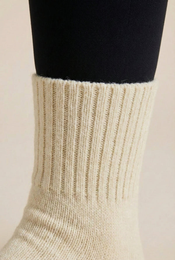 LOHNR Cabin Cuff Socks in Oatstone - Plush, pre-cuffed ribbed boot socks designed for quiet luxury and refined comfort.