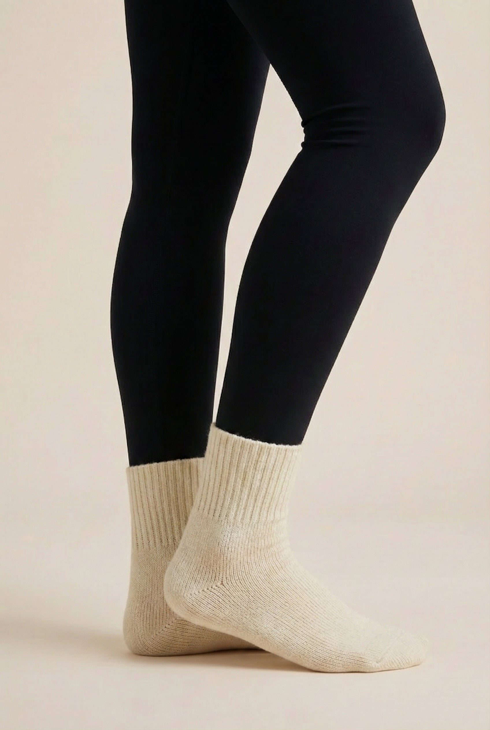 LOHNR Cabin Cuff Socks in Oatstone - Plush, pre-cuffed ribbed boot socks designed for quiet luxury and refined comfort.