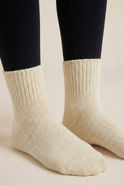 LOHNR Cabin Cuff Socks in Oatstone - Plush, pre-cuffed ribbed boot socks designed for quiet luxury and refined comfort.