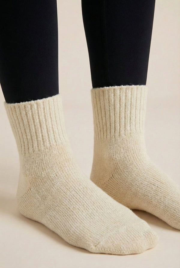 LOHNR Cabin Cuff Socks in Oatstone - Plush, pre-cuffed ribbed boot socks designed for quiet luxury and refined comfort.