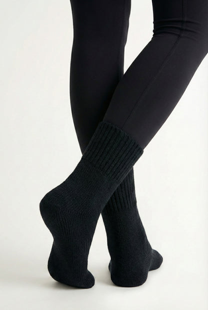 LOHNR Cabin Cuff Socks in Onyx - Plush, pre-cuffed ribbed boot socks designed for quiet luxury and refined comfort.