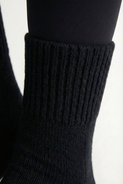 LOHNR Cabin Cuff Socks in Onyx - Plush, pre-cuffed ribbed boot socks designed for quiet luxury and refined comfort.